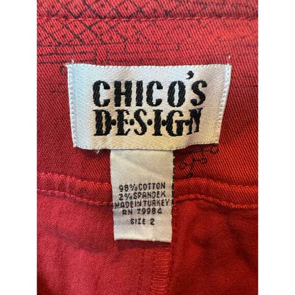 Chico's Design VTG Red Pants Graphic Print High Waisted Straight Leg Pants Sz 12 - Picture 3 of 7